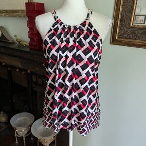 White House Black Market Womens Medium Pink Black Sleeveless Top Chain Detail 83